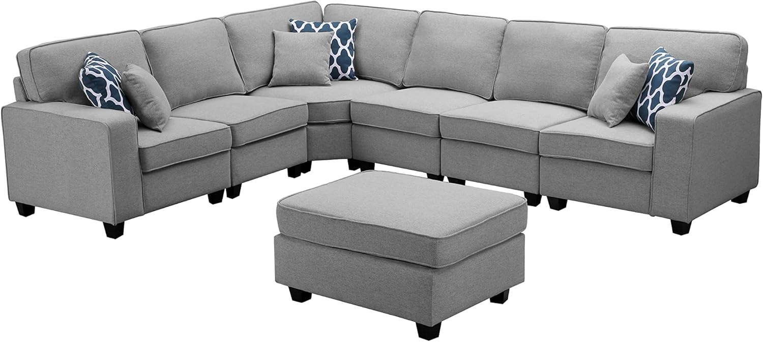 Amazon.com: Lilola Home Casanova Light Gray Linen 7Pc Modular L-Shape ... regarding Casanova Light Gray Linen 7Pc Modular L-Shape Sectional Sofa With Ottoman