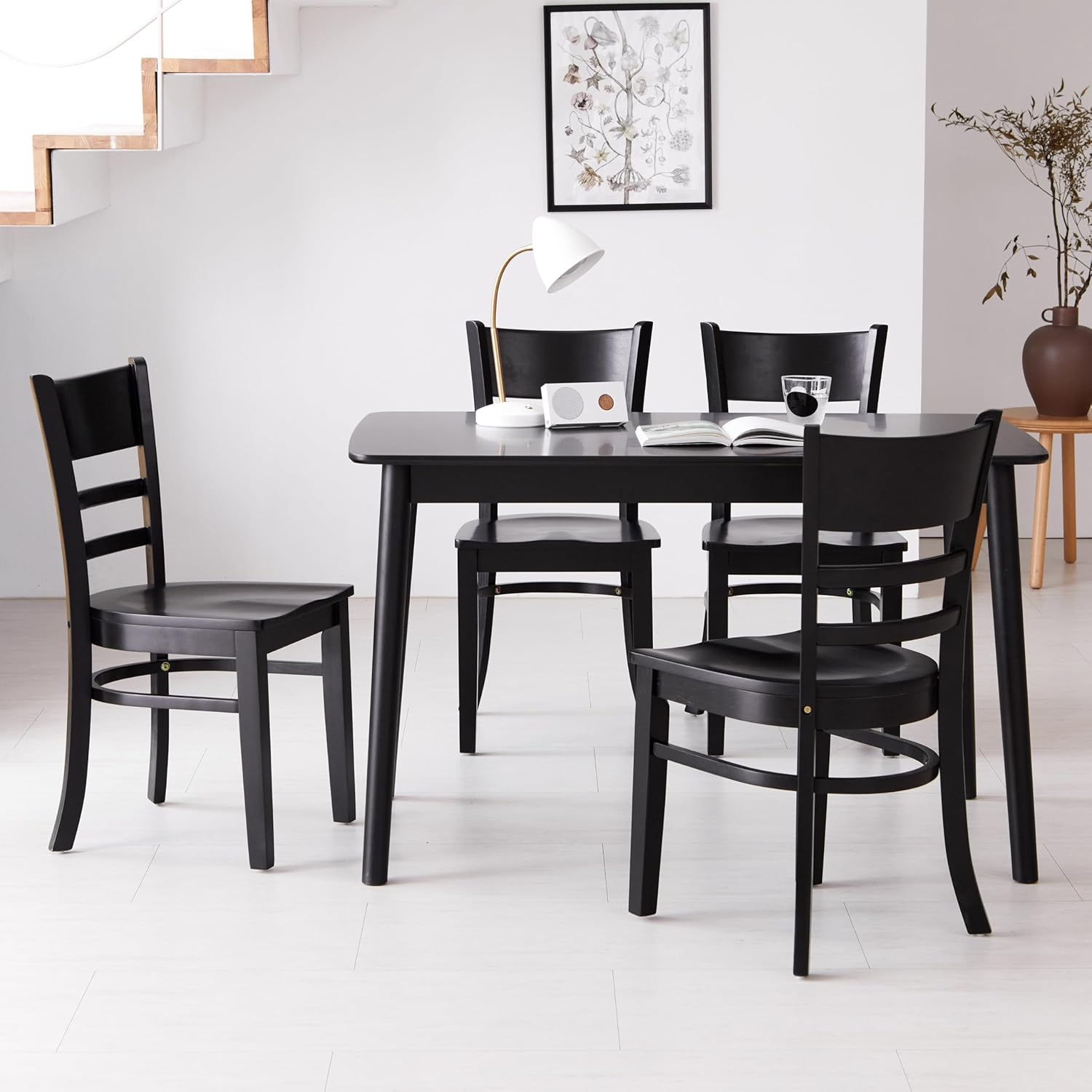 Amazon.com - Livinia 5 Piece 47" Aslan Cabin Wooden Dining Room Table ... inside 5-Piece Table Set, Table And 4 Wooden Chairs, Black/Cherry