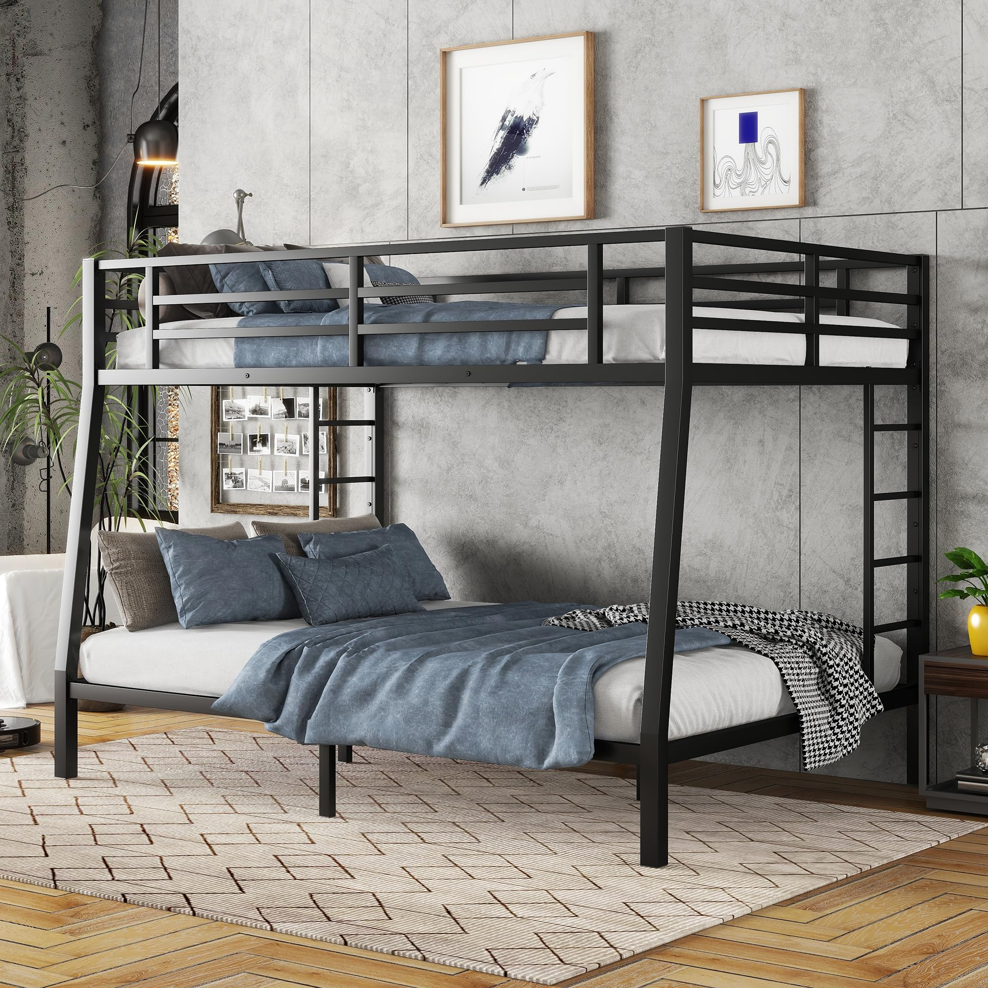 Amazon.com: Metal Full Xl Over Queen Bunk Beds For Adults,Heavy Duty ... with Unpacking the Gewnee Queen over Queen Metal Bunk Bed Features and Benefits