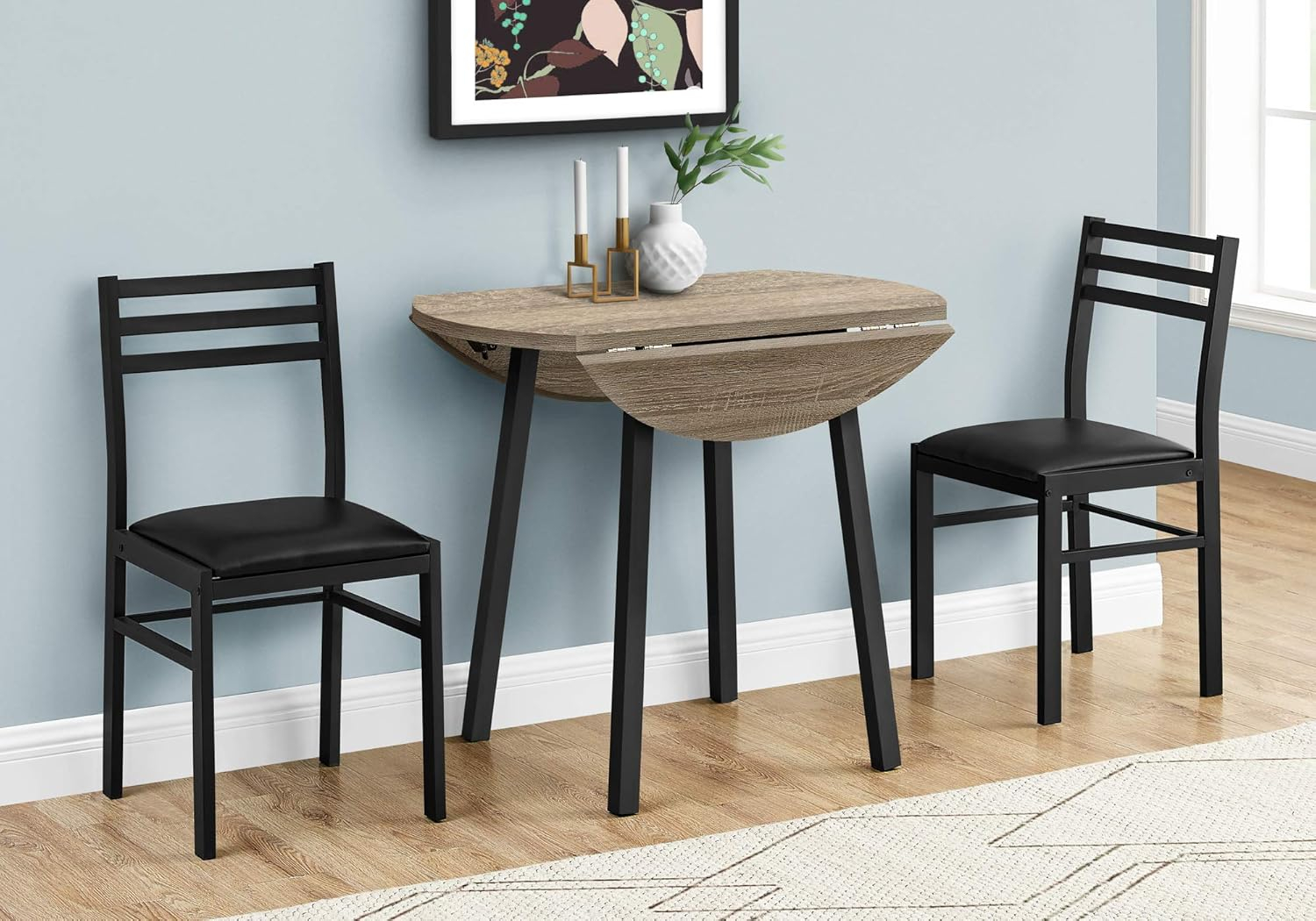 Amazon.com - Monarch Specialties Round Drop-Leaf Table And 2 Chairs ... within 3-Piece Table Set Table And 2 Wood Seat Dining Chairs, Oak Finish