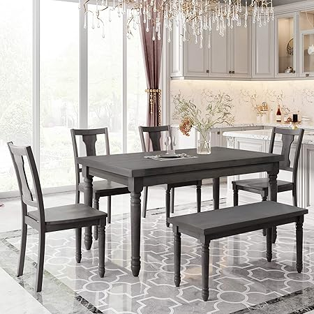Amazon.com - Roundhill Furniture Prato 6-Piece Table Set With Cross ... intended for 6-Piece Table With 12" Leaf And 4 Wood Chairs With Bench, Espresso