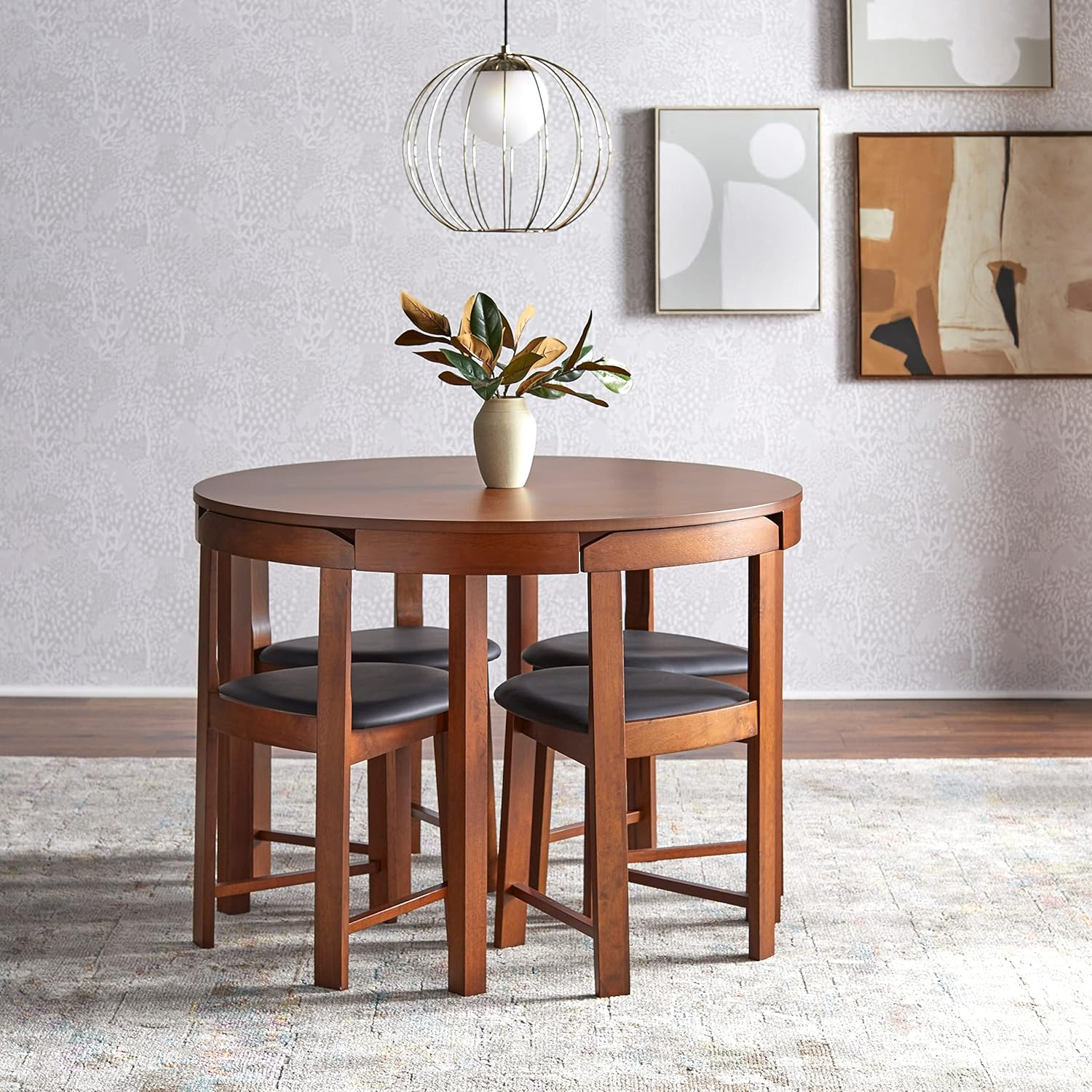 Amazon.com - Simple Living Harrisburg Tobey 5-Piece Compact Round ... intended for 6 Piece Round Dining Set With Geometric Back Chairs In Grey Walnut