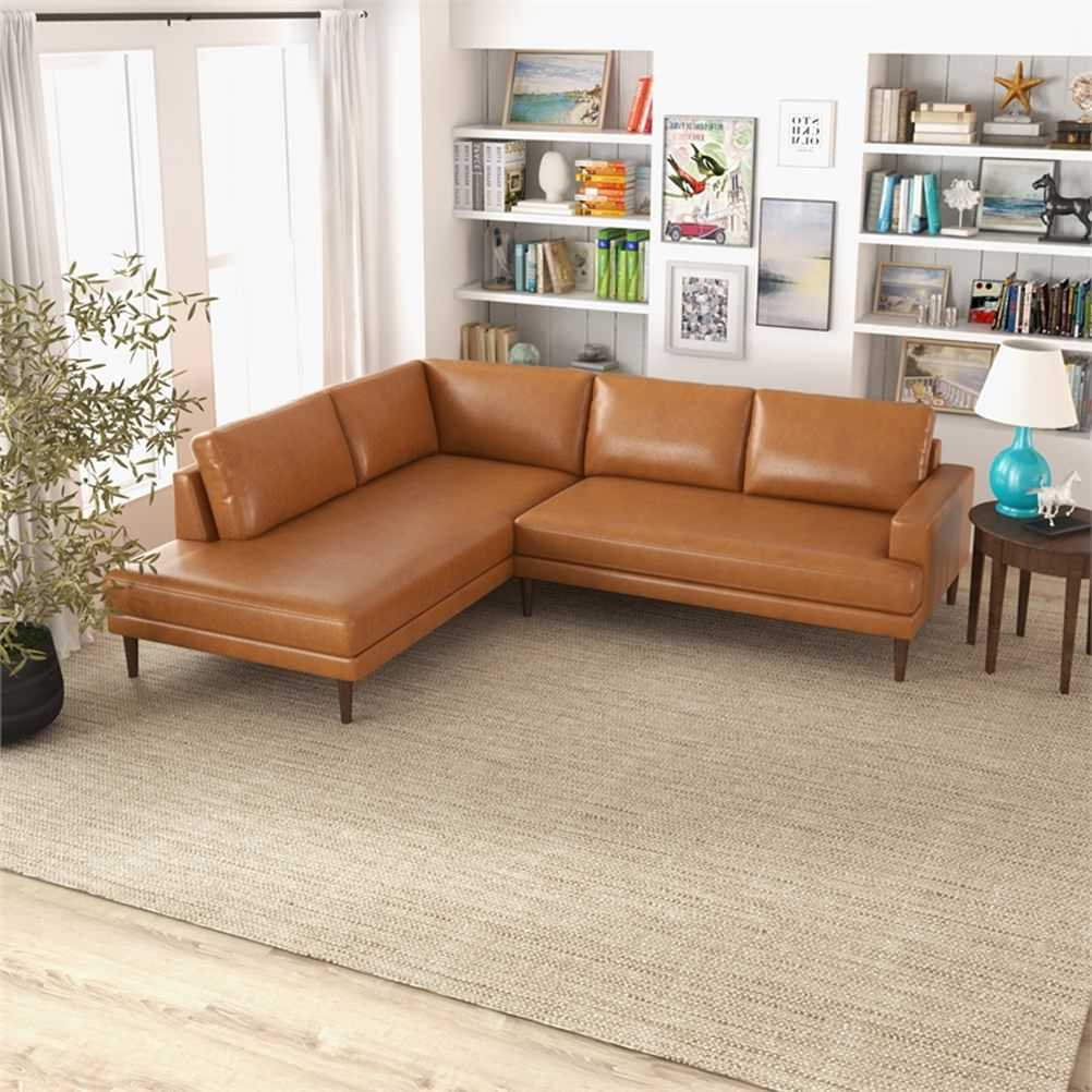 Aplee Modern Living Room Genuine Leather Corner Sectional Couch In ... for Cognac Tan Leather The Enduring Appeal and Design of a Classic