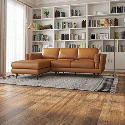 Aromas Mid-Century Pillow Back Genuine Leather Left Sectional In Tan ... inside From Showroom to Living Room What to Expect with a Ferris Sofa