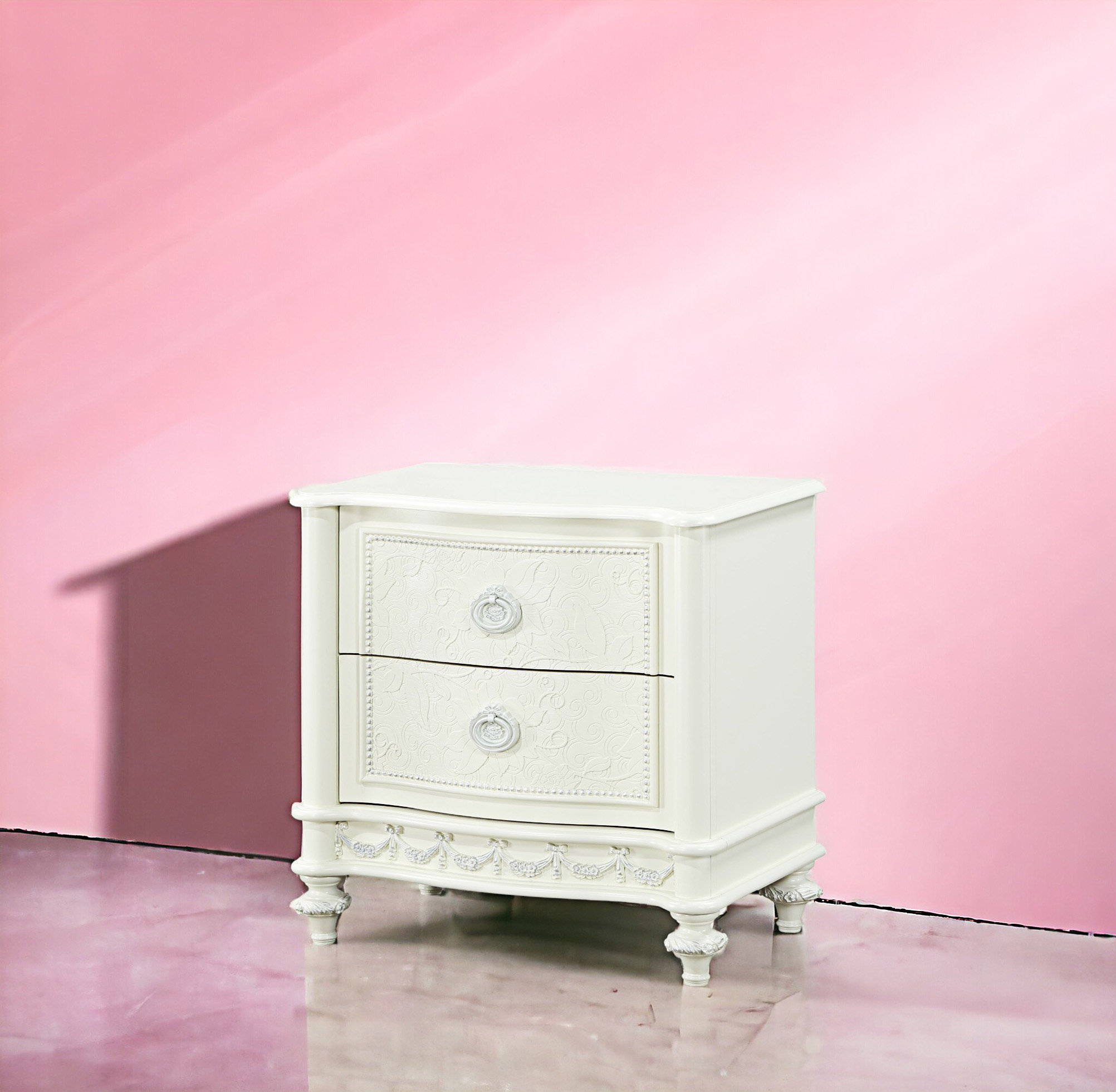 Astoria Grand Acme Dorothy Nightstand W/2 Drawers, Ivory Finish Bd02266 ... regarding Acme Dorothy Chest