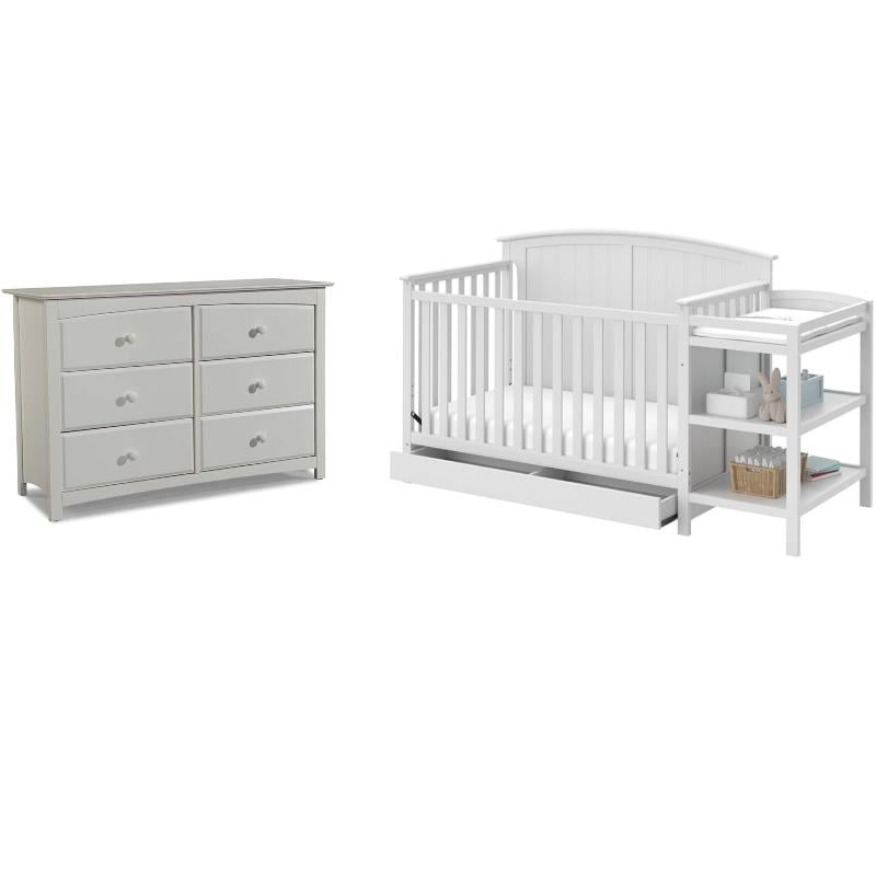 Baby Crib With Changing Table And 6 Drawer Double Dresser Set In White ... for 6-Drawer Double Dresser With Baby Crib And Changing Table Set In Slate Gray
