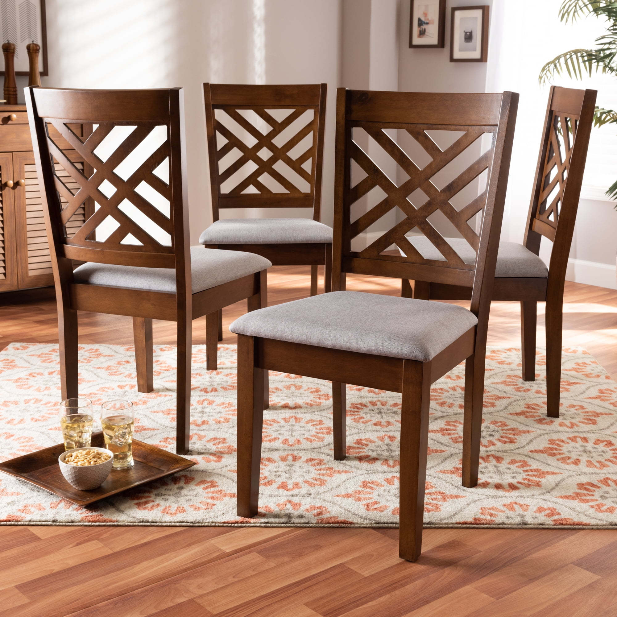 Baxton Studio Caron Modern And Contemporary Grey Fabric Upholstered ... within 6 Piece Round Dining Set With Geometric Back Chairs In Grey Walnut
