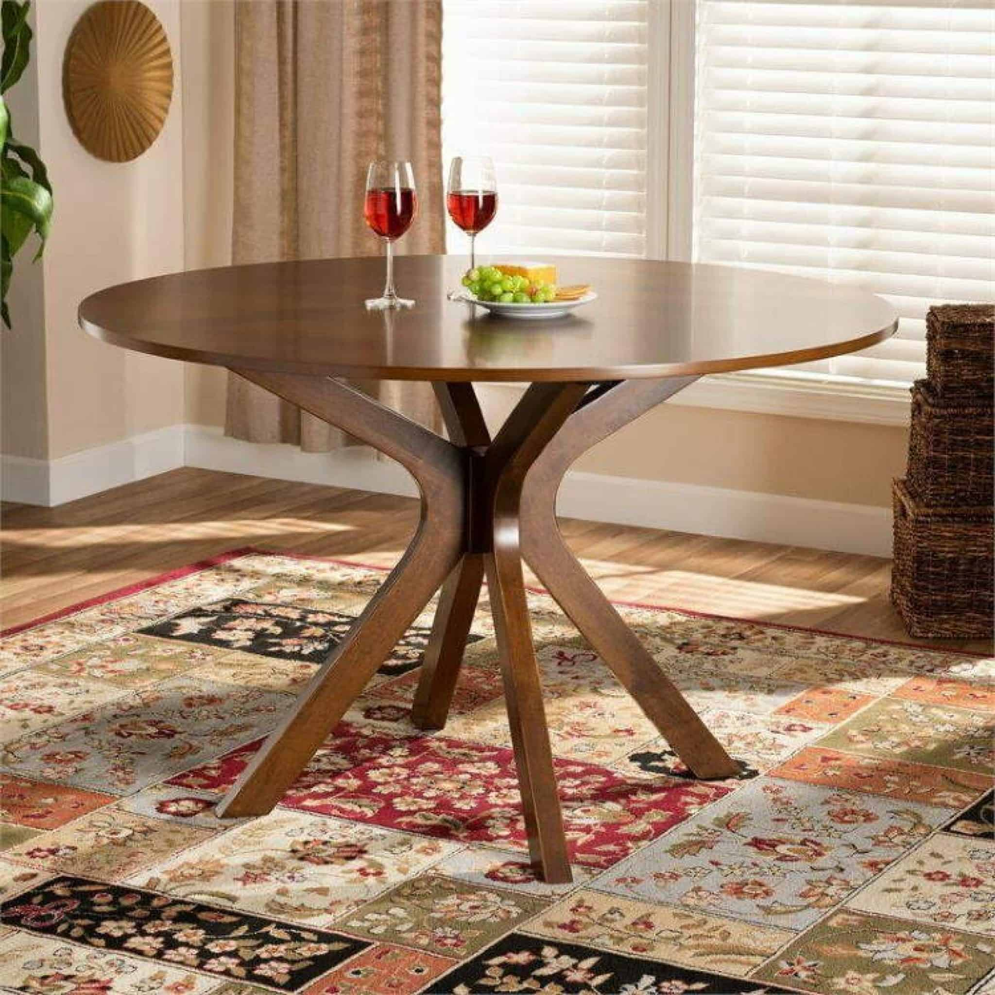 Baxton Studio Kenji Walnut Finished 48-Inch-Wide Round Wood Dining ... with 48" Round Dining Table