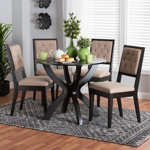 Baxton Studio Noe Modern Sand Fabric And Dark Brown Finished Wood 5 ... throughout Creating the Perfect Dining Space Practical Tips and Ideas