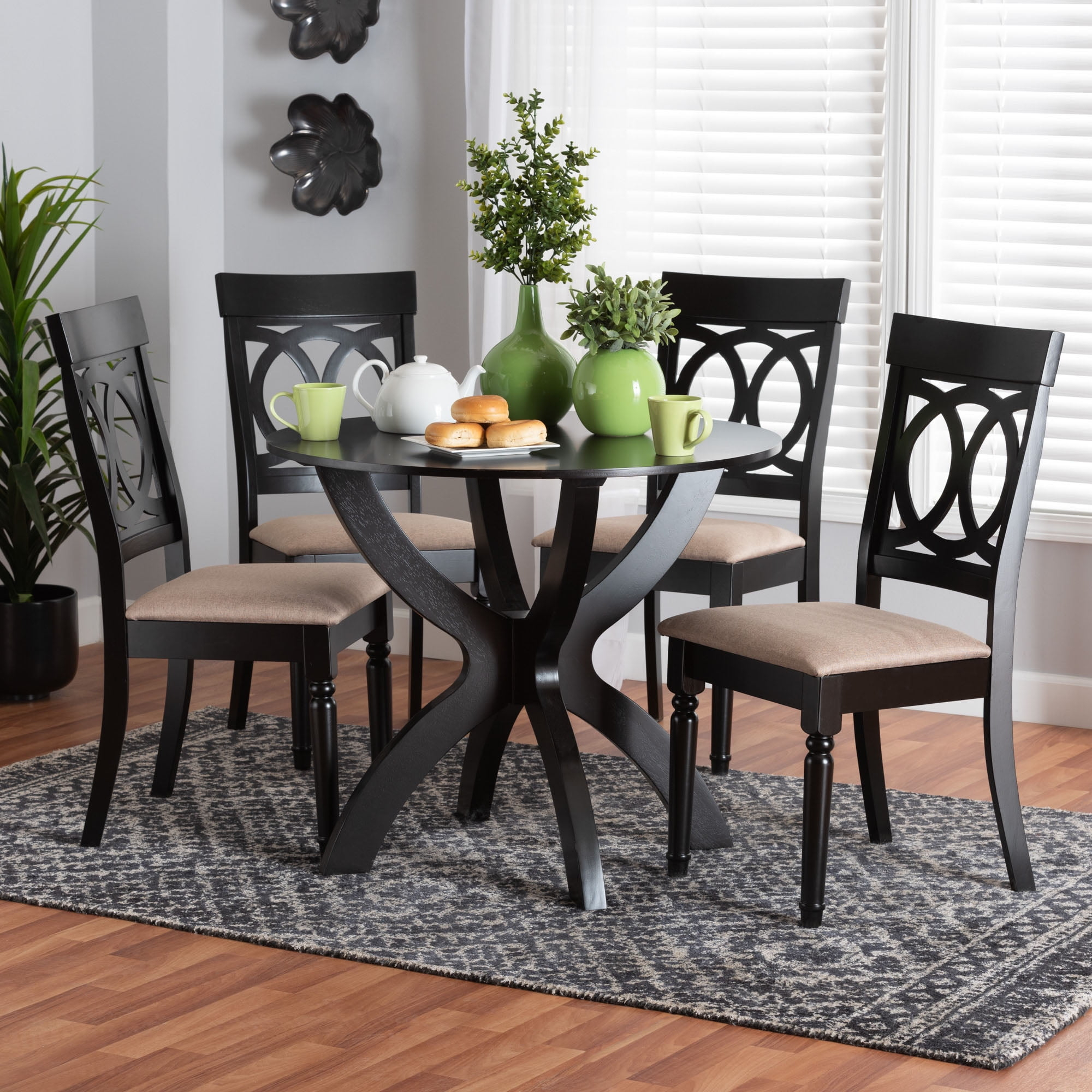 Baxton Studio Velia Modern Sand Fabric And Dark Brown Finished Wood 5 ... inside Creating the Perfect Dining Space Practical Tips and Ideas