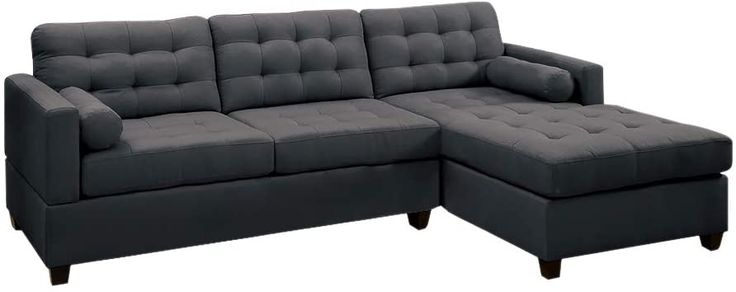 Benjara Benzara Polyfiber Linen Fabric Sectional Sofa, Gray, | Fabric ... intended for Benzara Bm168745 Polyfiber Fabric 4 Pieces Sectional With 2 Pillows, Black