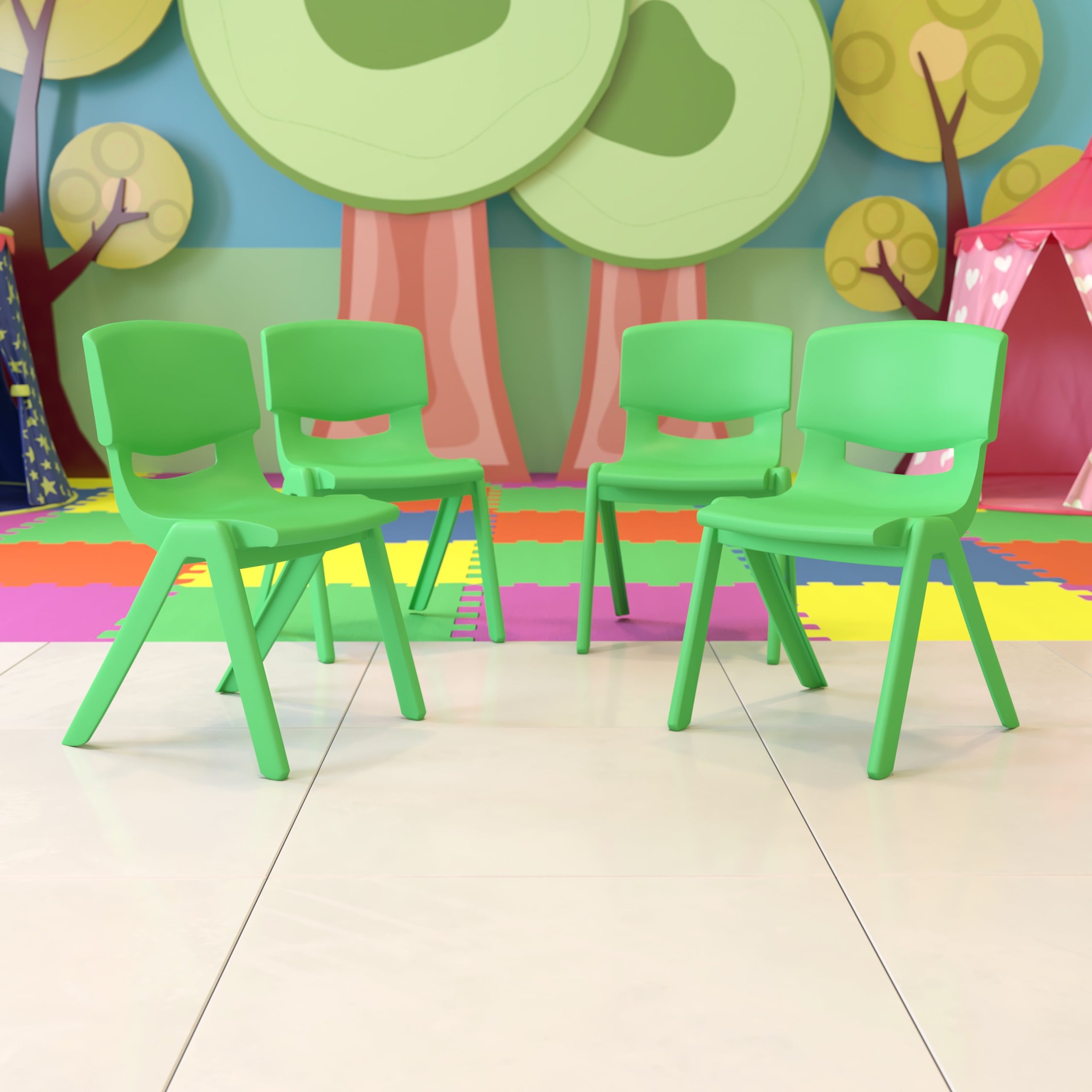 Bizchair 4 Pack Green Plastic Stackable School Chair With 15.5'' Seat ... for 5 Pk. Green Plastic Stackable School Chair With 15.5'' Seat Height