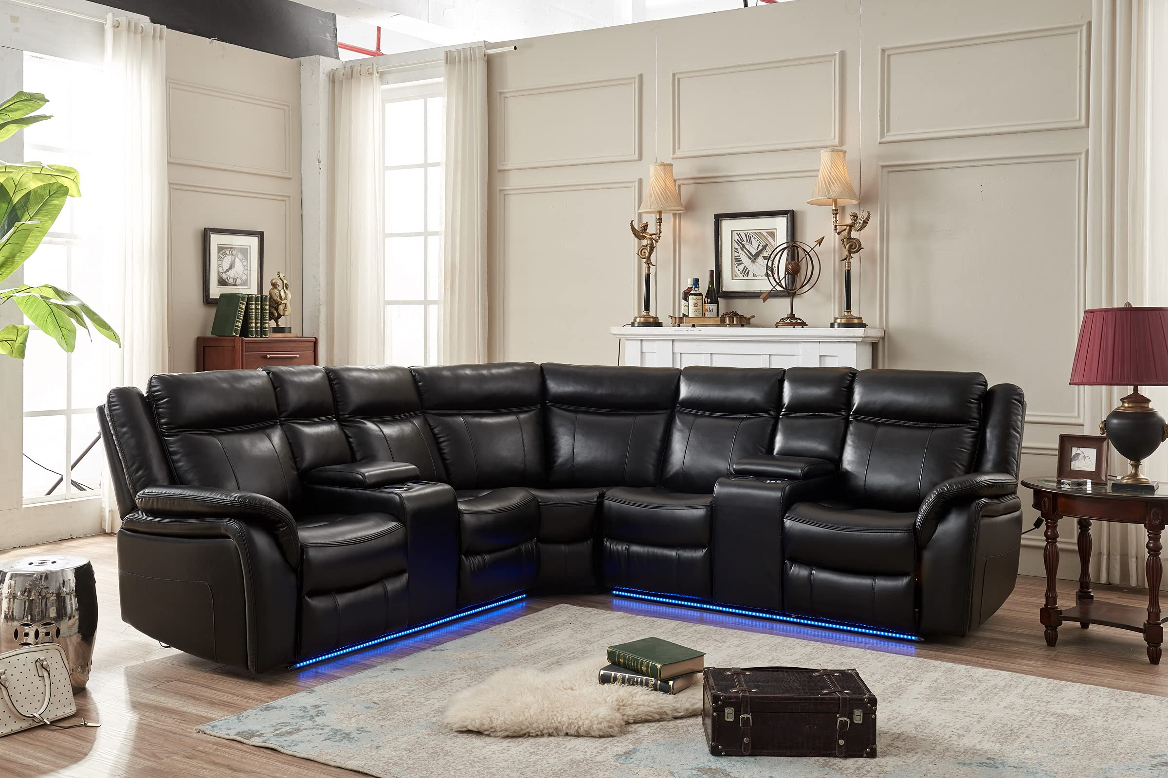 Black Leather Reclining Sofa With Led Lights At Taisha Simmons Blog for Bowery Hill Modern Led Faux Leather Reclining Sectional In Black
