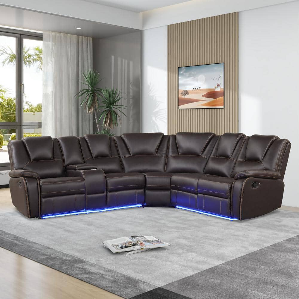 Black Leather Sectional Sofa Recliner | Cabinets Matttroy intended for Bowery Hill Modern Led Faux Leather Reclining Sectional In Black