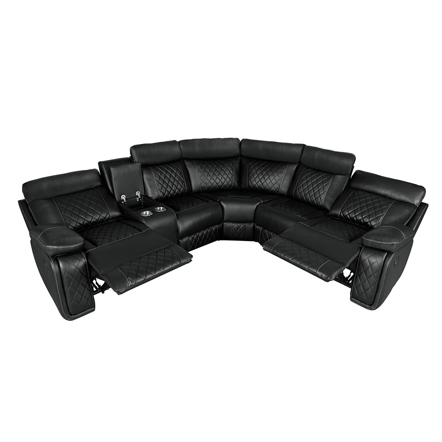 Black Leather Sectional Sofa With Recliner | Cabinets Matttroy intended for Bowery Hill Modern Led Faux Leather Reclining Sectional In Black