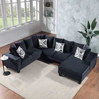 Black Velvet U-Shape Sectional Sofa With Chaise Lounge - Bed Bath ... for Beyan Signature Valencia 126" 3-Piece Velvet U-Shaped Sectional In Black