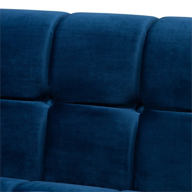 Bowery Hill 16.1" Modern Velvet Upholstered Sofa In Navy Blue/Gold ... in Bowery Hill Navy Blue Velvet Gold Finished Sectional Sofa