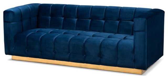 Bowery Hill 16.1" Modern Velvet Upholstered Sofa In Navy Blue/Gold ... pertaining to Bowery Hill Navy Blue Velvet Gold Finished Sectional Sofa