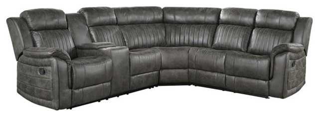 Bowery Hill 3-Piece Wood And Microfiber Reclining Sectional In Brownish ... intended for Bowery Hill Sectional A Guide to Long-Term Care