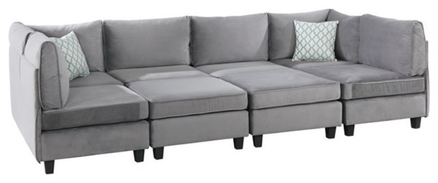 Bowery Hill Contemporary 8-Piece Velvet Modular Sectional Sofa In Gray ... intended for Bowery Hill Contemporary Right Facing Sectional In Gray