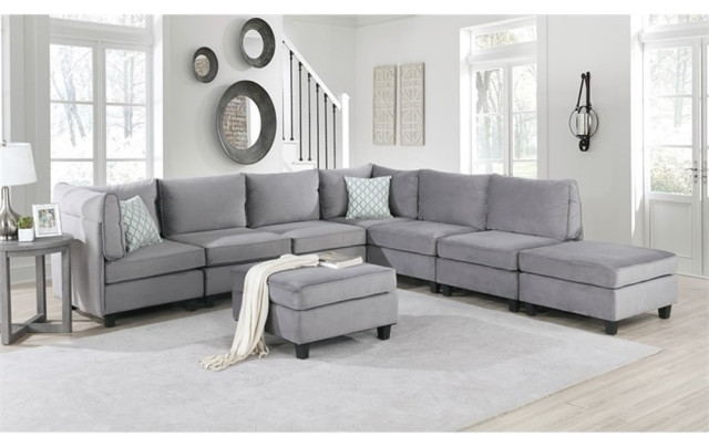Bowery Hill Contemporary 8-Piece Velvet Modular Sectional Sofa In Gray ... pertaining to The Ultimate Sectional Guide Understanding Features and Fabrics