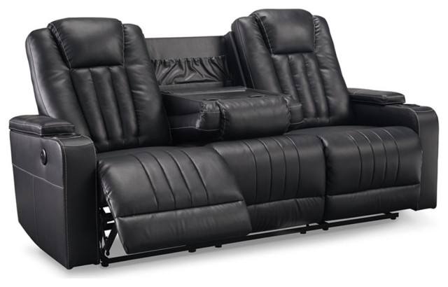 Bowery Hill Contemporary Faux Leather Reclining Sofa In Black ... with regard to Bowery Hill Modern Led Faux Leather Reclining Sectional In Black