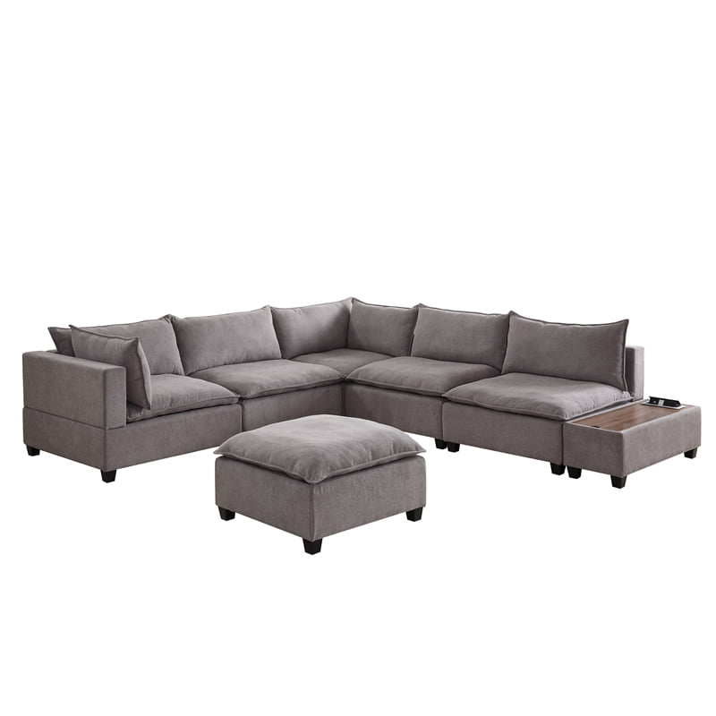 Bowery Hill Fabric 7 Piece Sectional Sofa With Ottoman In Light Gray ... with regard to Bowery Hill Fabric Sectional In Ivory