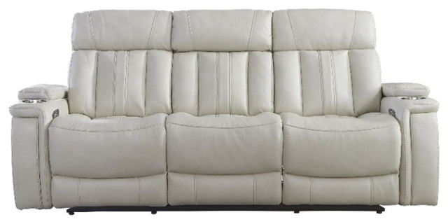 Bowery Hill Fabric Power Drop Down Console Sofa In Fantom Ivory White ... for Elevating Your Space with an Ivory Sectional Exploring the Bowery Hill Options