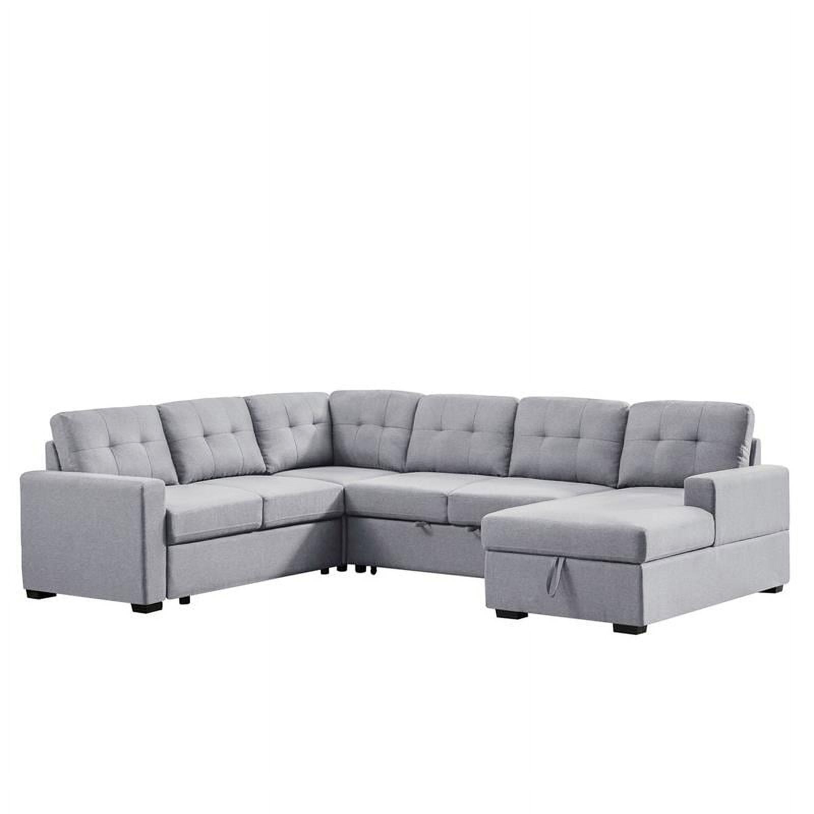 Bowery Hill Light Gray Linen Fabric Sleeper Sectional Sofa With Storage ... within Elevating Your Space with an Ivory Sectional Exploring the Bowery Hill Options