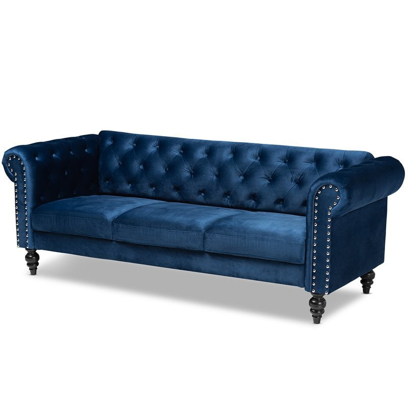 Bowery Hill Navy Blue Velvet Upholstered Button Tufted Chesterfield ... inside Bowery Hill Navy Blue Velvet Gold Finished Sectional Sofa