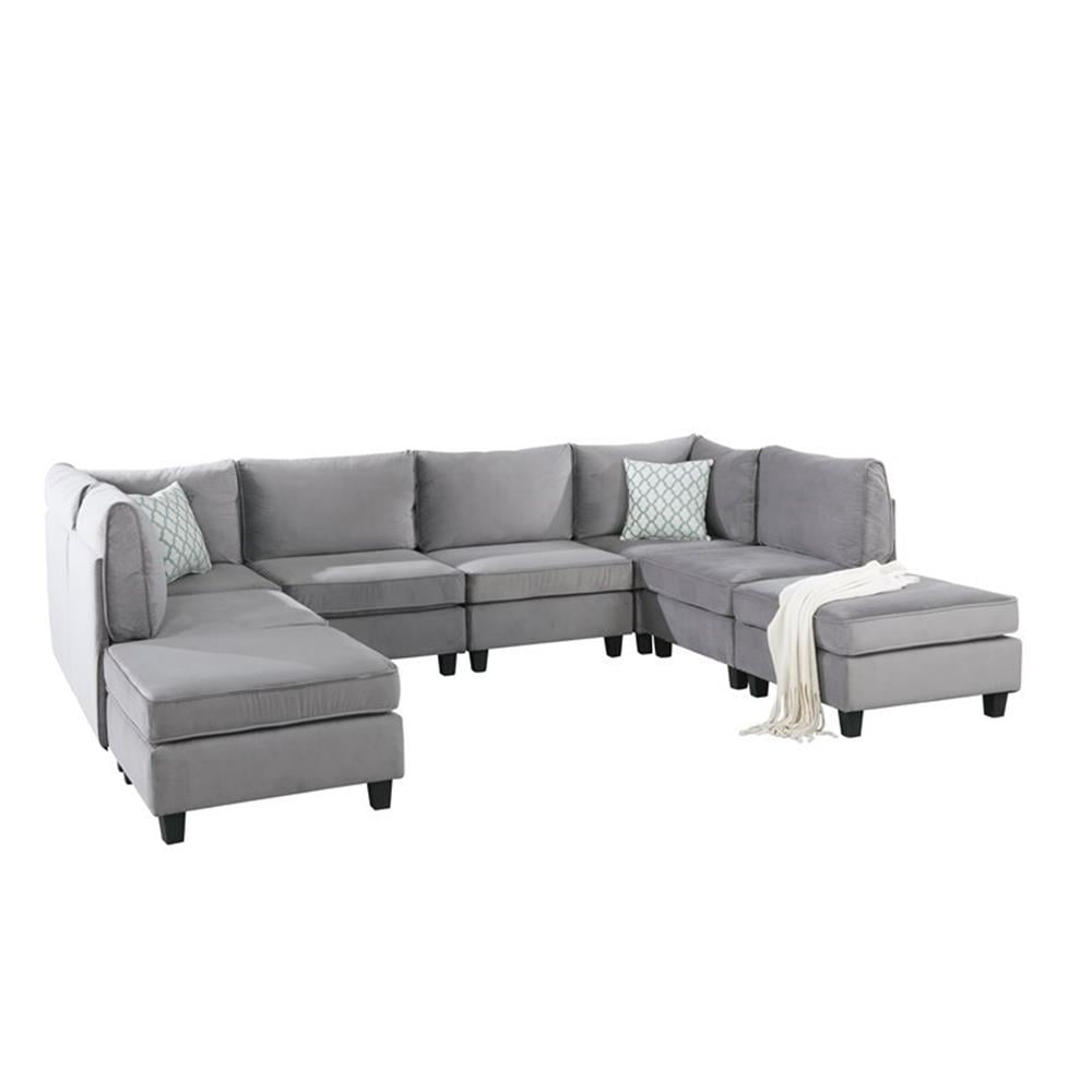 Bowery Hill Upholstery Velvet Fabric U-Shape 8Pc Modular Sectional Sofa ... with Bowery Hill Fabric Sectional In Ivory