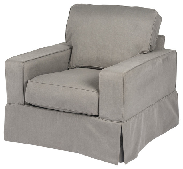 Box Cushion Chair Slipcover Performance Fabric Gray - Contemporary ... inside Box Cushion Slip-Covered Sofa, Stain Resistant Performance Fabric, Gray
