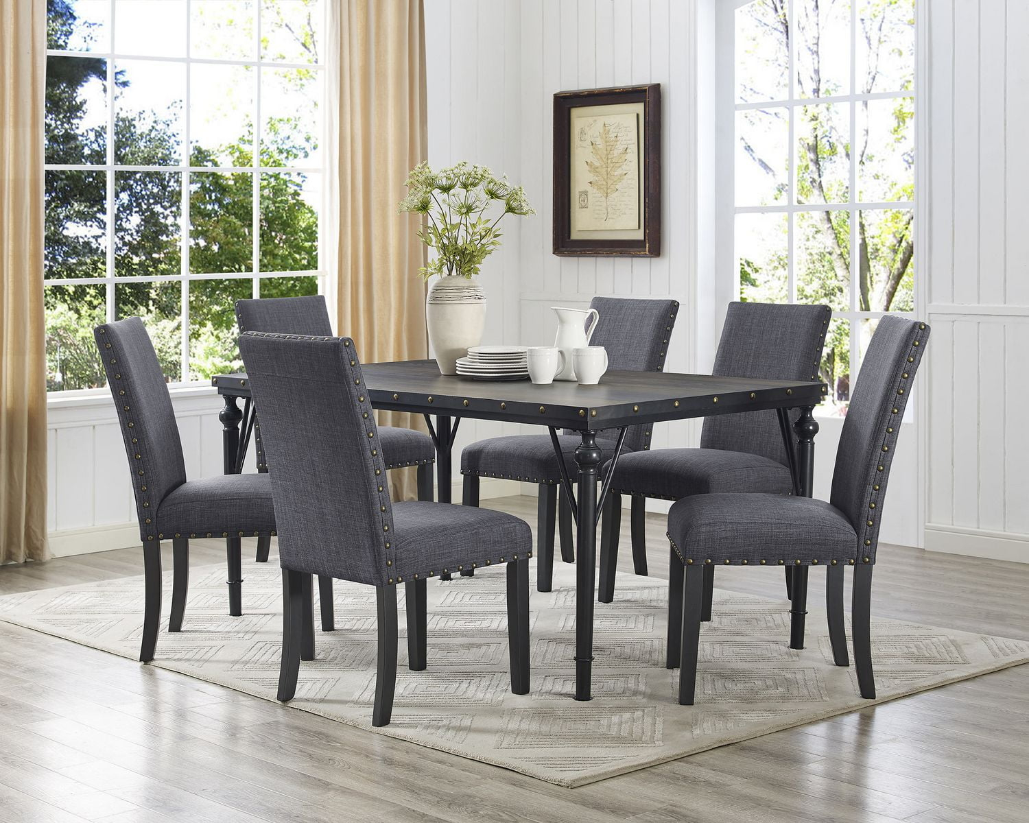 Brassex Inc Arianna 7-Piece Dining Set, Table + 6 Chairs, Grey ... for Caring for Your Black Dining Set Tips for Longevity and Elegance