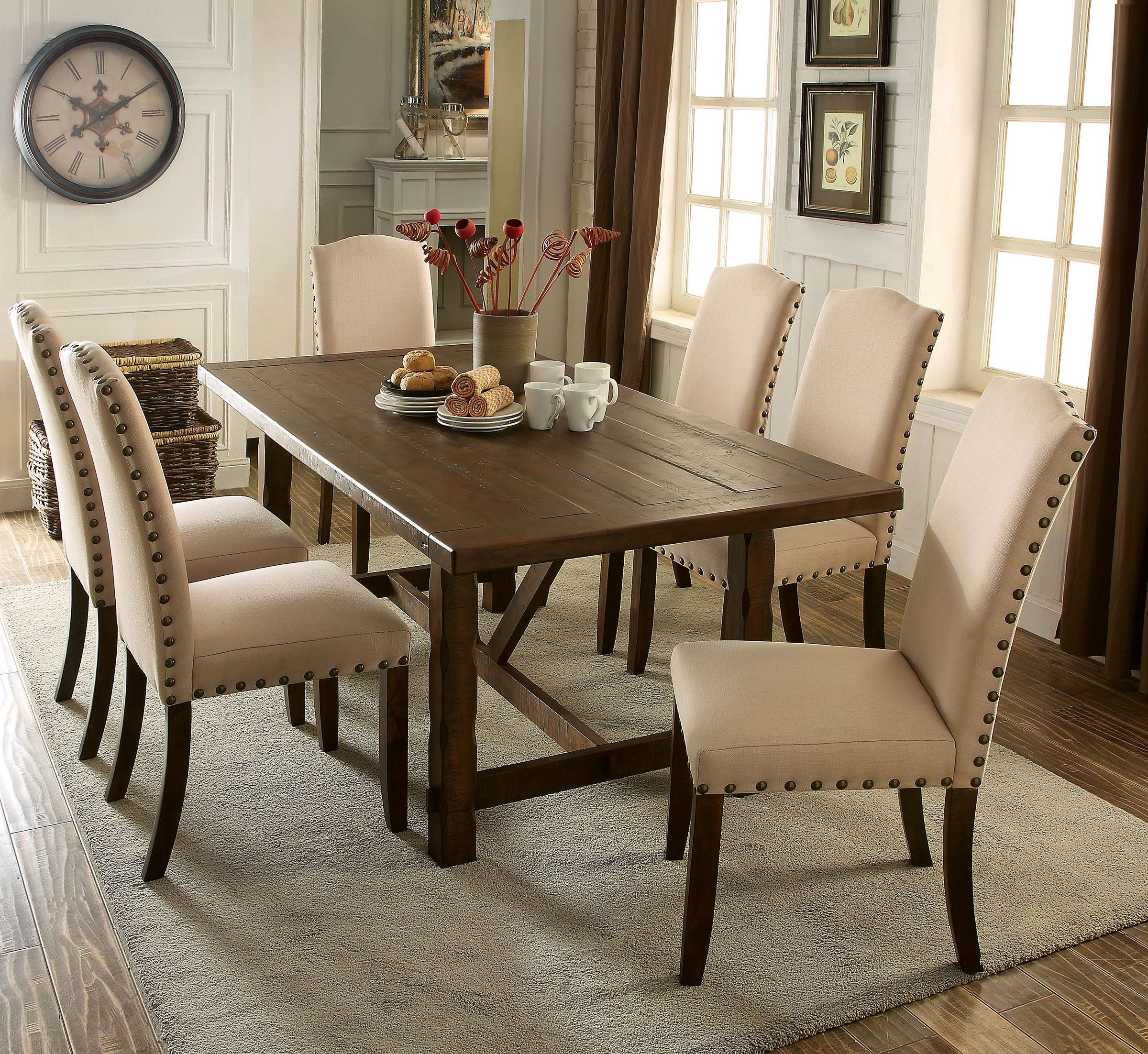 Brentford Rustic Walnut Rectangular Dining Room Set From Furniture Of ... with 5-Piece Dining Room Set, Table For Small Spaces And 2 Chairs Also 2 Benches