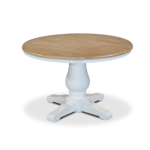 Bristol 120Cm Round Dining Table with Bristol Dining Table, White Base With 27 Round Light Natural Mdf Top