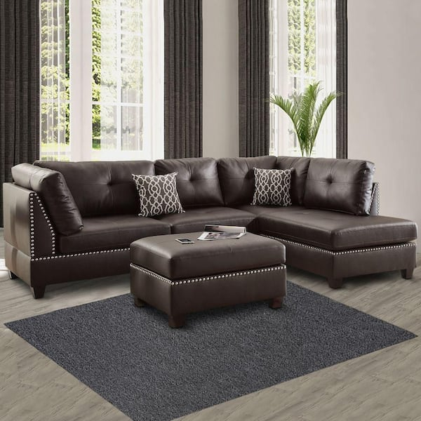 Brown Sectional Sofas | Cabinets Matttroy pertaining to Benzara Bm168760 Plushed Bonded Leather 3 Pieces Sectional Set, Brown