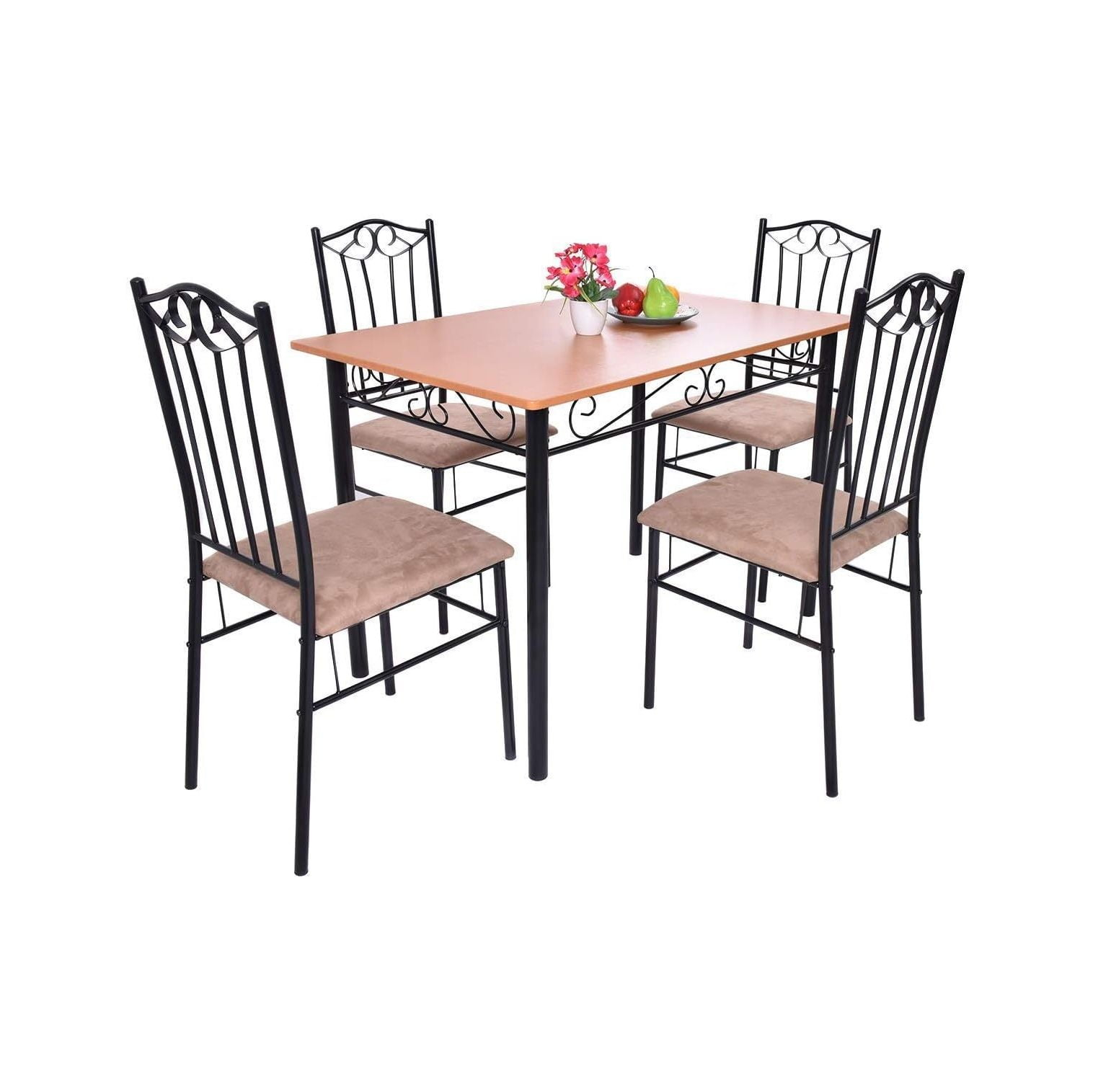 Bulyaxia 5 Pcs Dining Table Set Vintage With Wood Top,Steel Frame And ... pertaining to Beyond the Surface A Deep Dive into the Materials and Design of Dining Sets