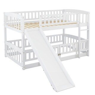 Bunk Bed With Slide, Full Over Full Low Bunk Bed With Fence And Ladder ... with regard to Gewnee Full Over Full Low Bunk Bed With Slide And Fence In White