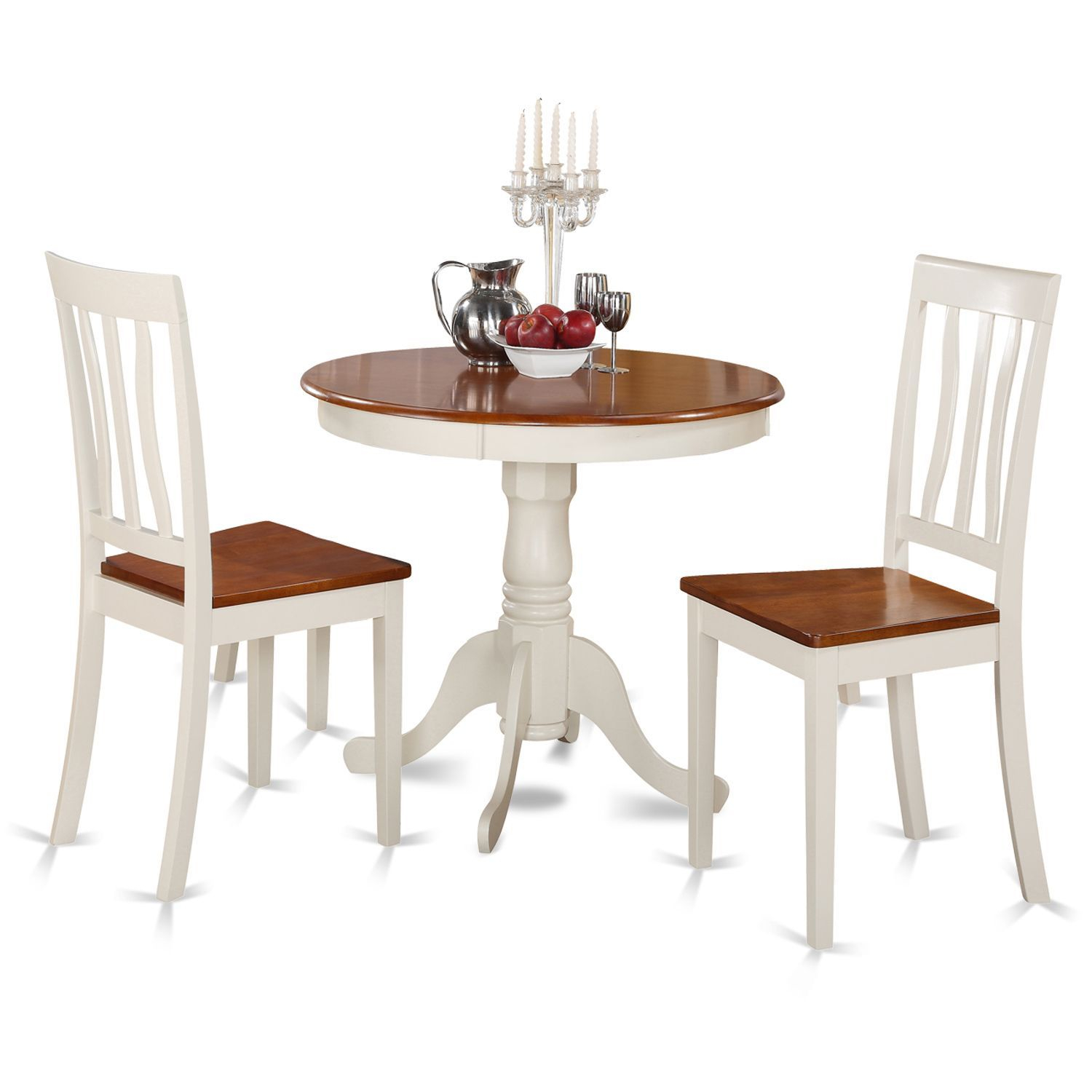 Buttermilk And Cherry Kitchen Table And Two Chair 3-Piece Dining Set ... in 3-Piece Set, A Round Small Table, 2 Leather Kitchen Chairs, Buttermilk/Cherry