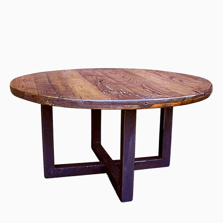 Buy Custom Reclaimed Wood Wormy Chestnut Round Coffee Table With ... regarding Chestnut Cedar Top Dining Table, Industrial Metal Base & Industrial Style