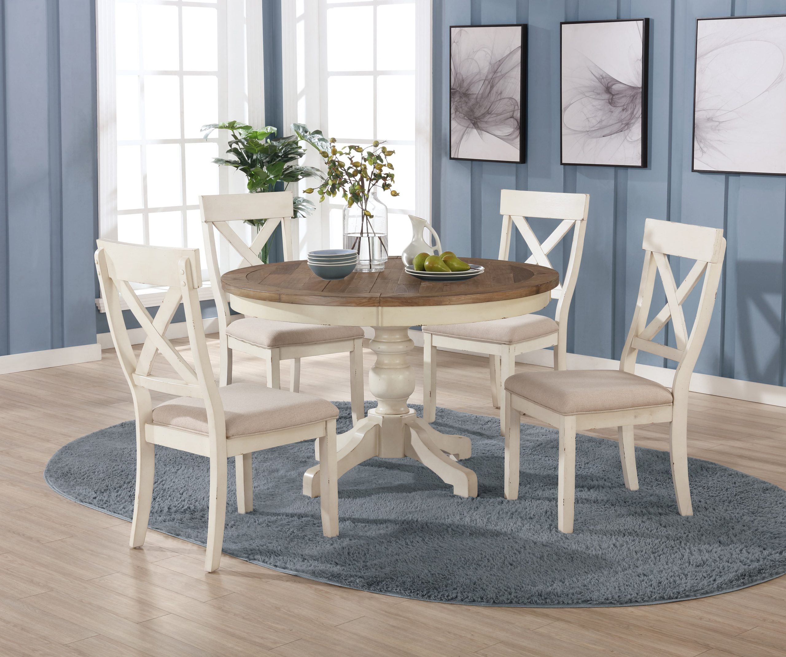 Buy Roundhill Furniture Prato 5-Piece Round Dining Table Set With Cross ... with 5-Piece Table And Chairs Set For Table And 4 Dinette Chairs