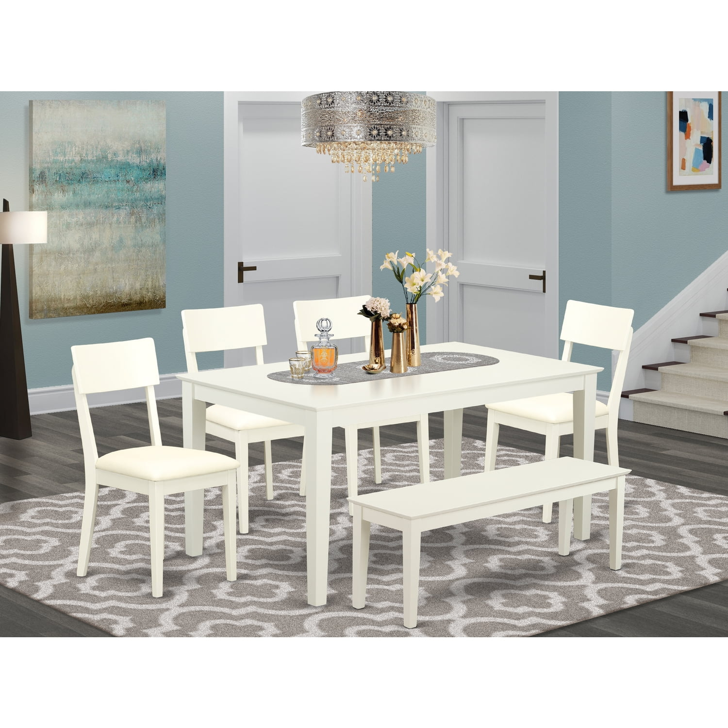 Caad6-Lwh-Lc 6-Piece Kitchen Table With Bench- Table And 4 Wood Seat ... in 6-Piece Table With 12" Leaf And 4 Wood Chairs With Bench, Espresso