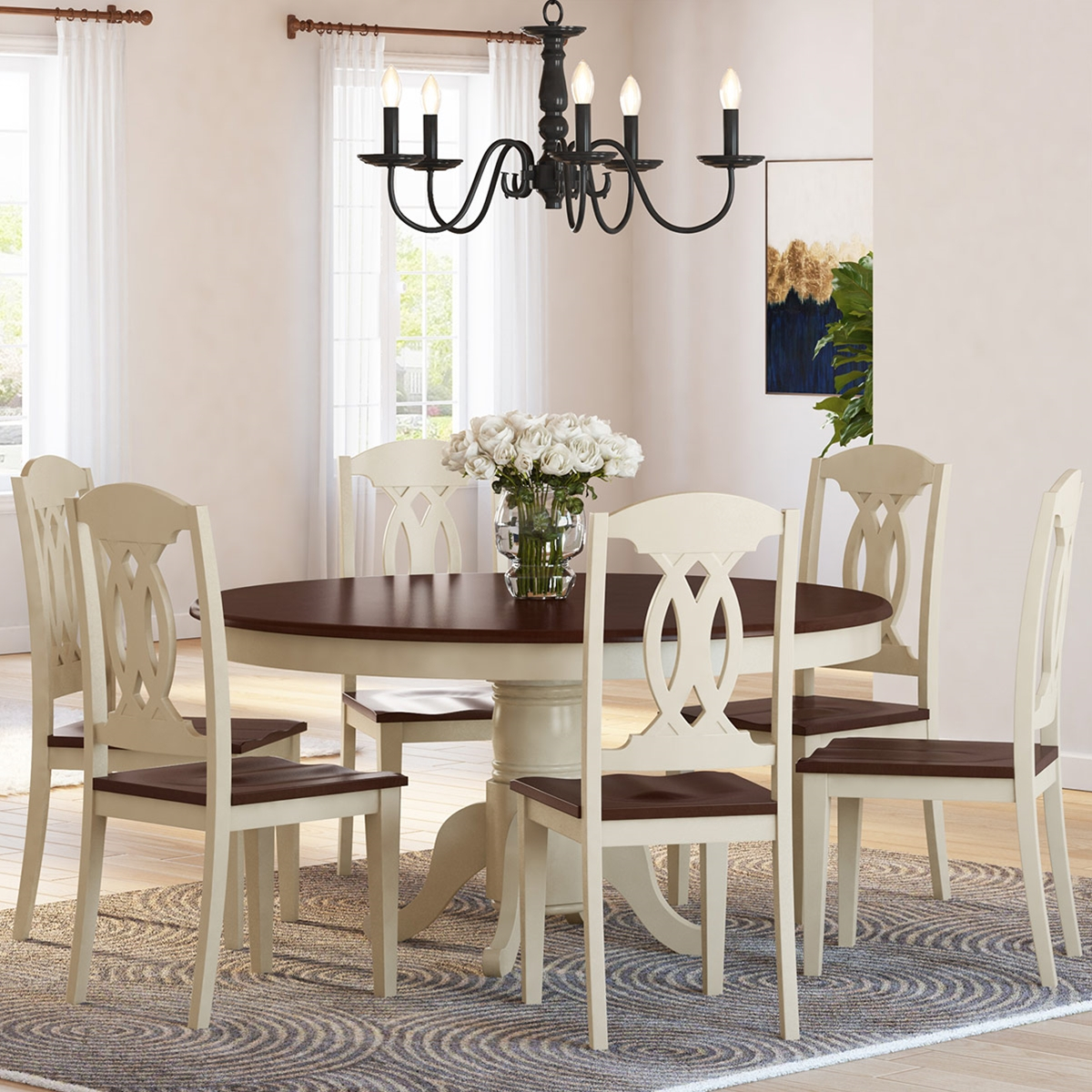 Carrollton Two Tone Mahogany Wood Expandable Dining Table & Chair Set regarding Beyond the Basics Unveiling the Features of Mahogany Dining Furniture
