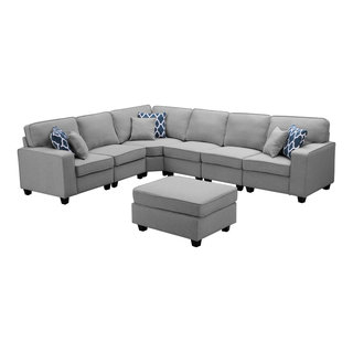 Casanova 7-Piece Modular Sectional Sofa With Ottoman, Light Gray Linen ... pertaining to Casanova Light Gray Linen 7Pc Modular L-Shape Sectional Sofa With Ottoman
