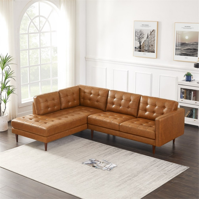 Catania Modern Living Room Top Leather Corner Sectional Couch In Cognac ... within Aplee Modern Living Room Genuine Leather Corner Sectional Couch In Cognac Tan