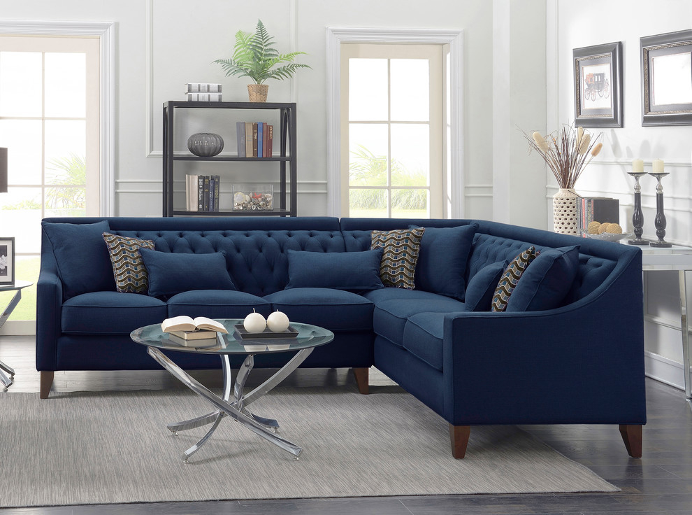 Chic Home Aberdeen Right Facing Sectional Sofa, Navy Blue - Modern ... within Celestine Modern Pillow Back Velvet Right-Facing Upholstered Sectional In Blue