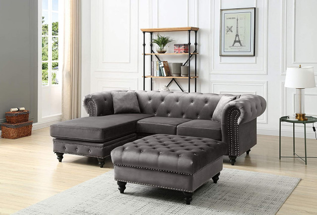 Chic Midcentury Velvet Sectional Sofa: Tufted Back, Rolled Arms ... pertaining to The Timeless Appeal of Midcentury Modern Furniture A Deep Dive
