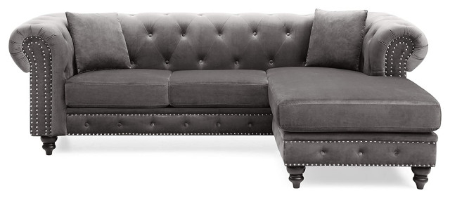 Chic Midcentury Velvet Sectional Sofa: Tufted Back, Rolled Arms ... regarding The Timeless Appeal of Midcentury Modern Furniture A Deep Dive