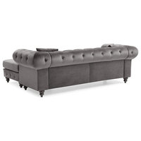 Chic Midcentury Velvet Sectional Sofa: Tufted Back, Rolled Arms ... with Chic Midcentury Velvet Sectional Sofa: Tufted Back, Rolled Arms, Black