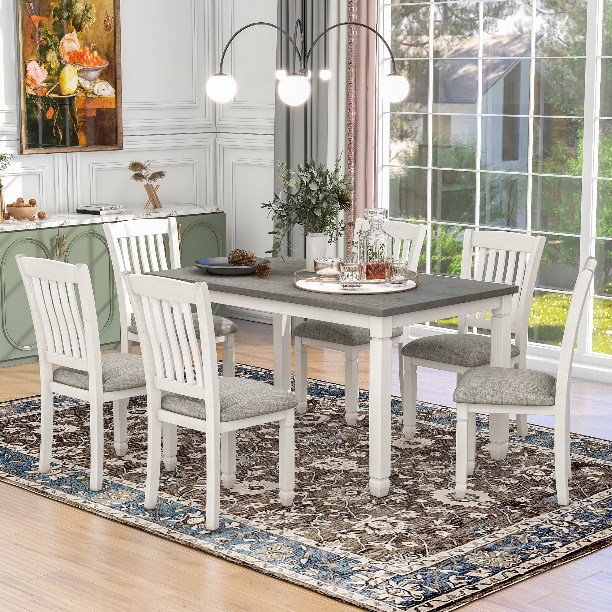 Churanty 7-Piece Kitchen/Dining Set Wood Table & 6 Chairs For Room ... within Unveiling the Versatility of a 7-Piece Dining Set Square Table with Leaf and Chairs